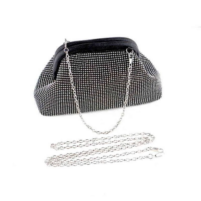 저녁 가방 hobos 디자인 모조 다이아몬드 여성 저녁 가방 황금 부드러운 라인 석 클러치 파티 다이아몬드 어깨 핸드백 220321