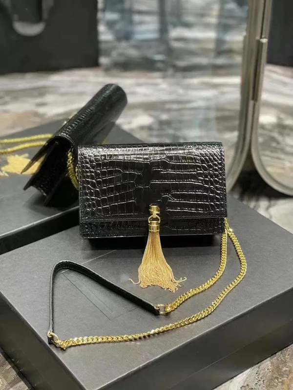 Luxurys designer Leather bags Classic alligator embossing Tassel chain bag Women Genuine handbag Crossbody Bag Femal Tote Purse Y15