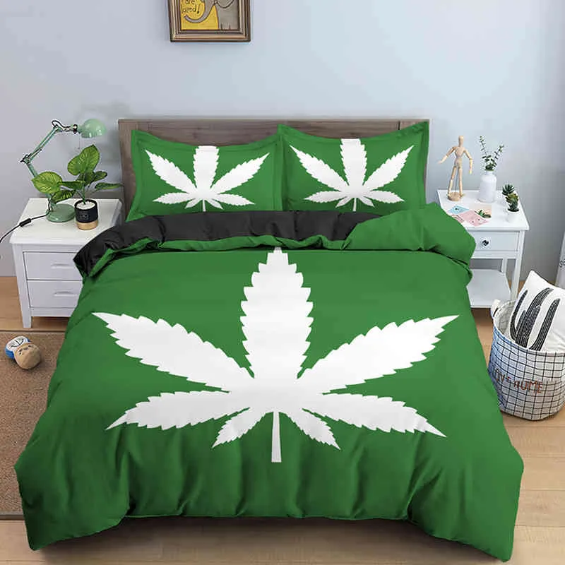 Psychedelische Wiet Bladeren Beddengoed Set Enkel Dubbel Queen King Size Marihuana Dekbedovertrek Met Kussensloop 2/3 Stuks Quilt