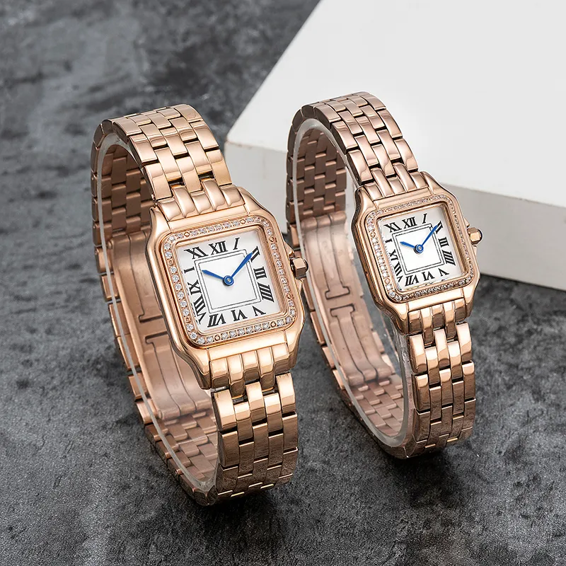 Los relojes de pareja de moda están hechos de acero inoxidable importado de alta calidad, cuarzo, elegante mesa de diamantes noble para mujer, 50 metros de agua, 288h.