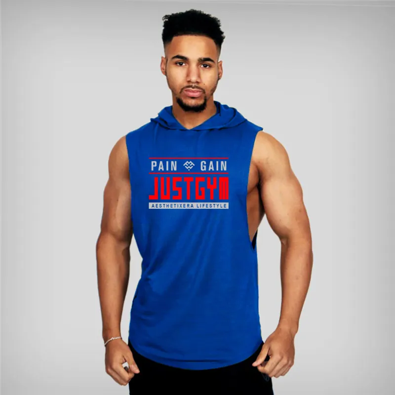 Muscleguys Marque Vêtements Gym Débardeur À Capuche Hommes Bodybuilding Stringer À Capuche Débardeur Workout Singlet Fitness Chemise Sans Manches 220621