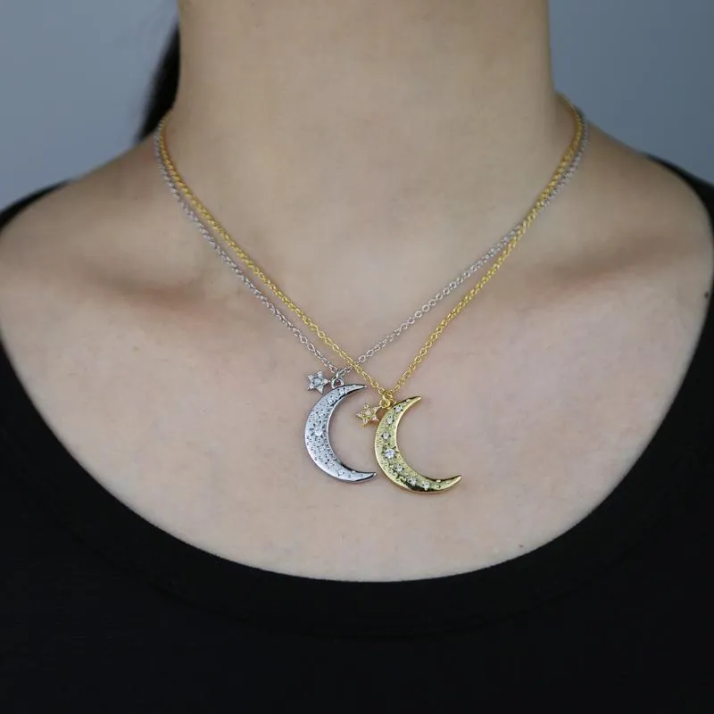 Nytt bröllopshalsband Crescent Moon Star Charm Dainty Delicate Women Jewelry Gold Plated Opal CZ Stone Söta härliga modehalsband