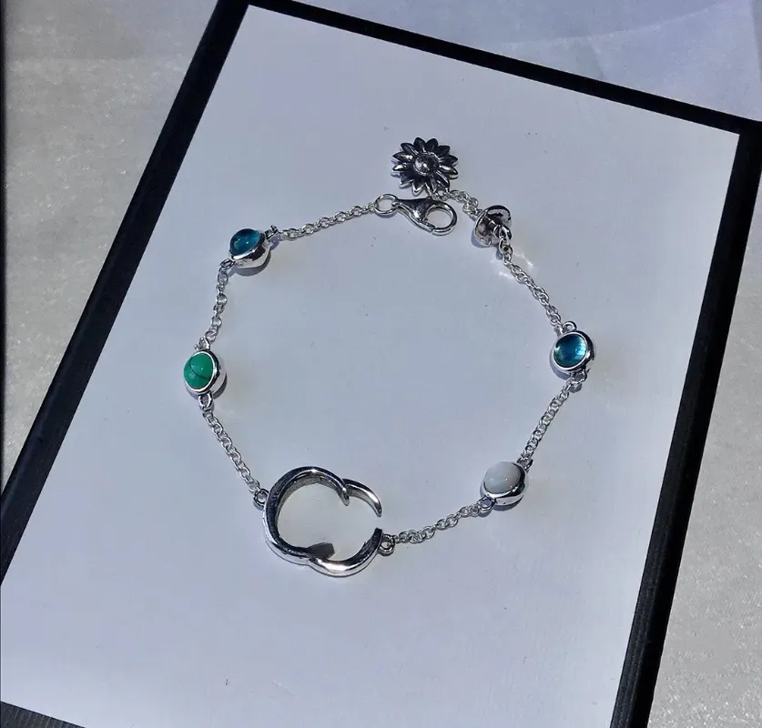 Merk bedelarmbanden S925 zilver sterling zilver klassieke madeliefje turquoise armband vrouwelijk