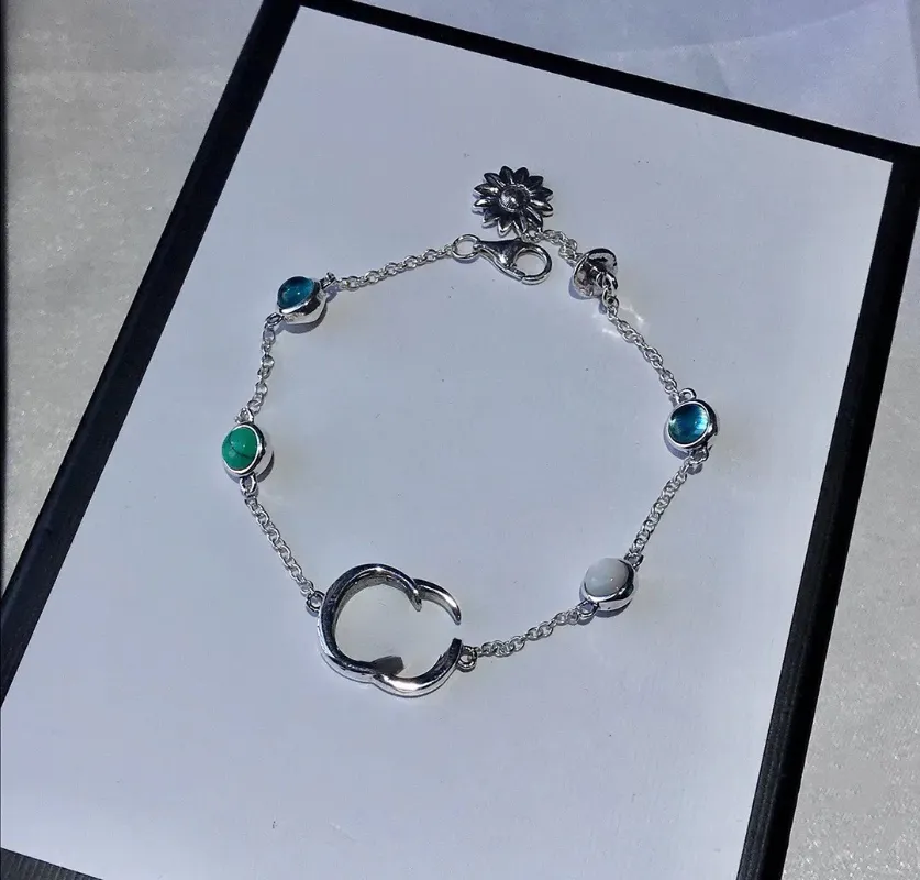 Merk bedelarmbanden S925 zilveren sterling zilver klassiek Daisy turquoise armband vrouw