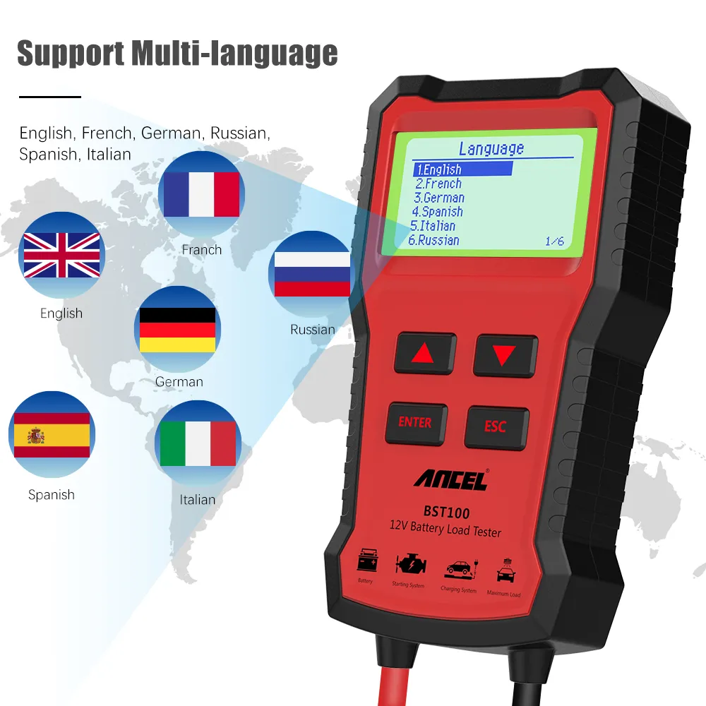 Ancel BST100 CAR Actulet Tester 12 В ячейки зарядки