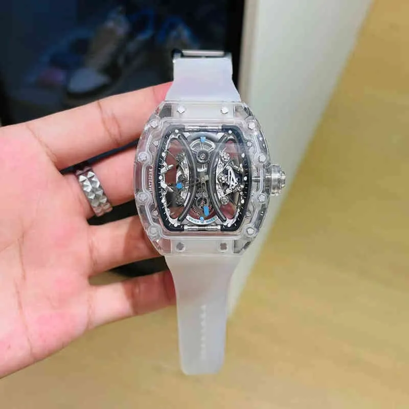 Uxury Watch Date Fashion Richa Men's Automatic Mechanical Watch Transparent Snow Glass Hollow Out Faia personalizada esportes à prova d'água