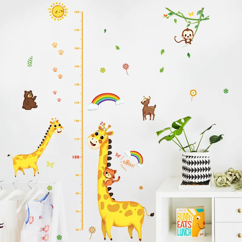 FAI DA TE Foresta Animali Alberi Altezza Wall Sticker Decor Nordic Modern Bambini Altezza Misura Murale Decalcomanie Nursery Carta da parati creativa 220727