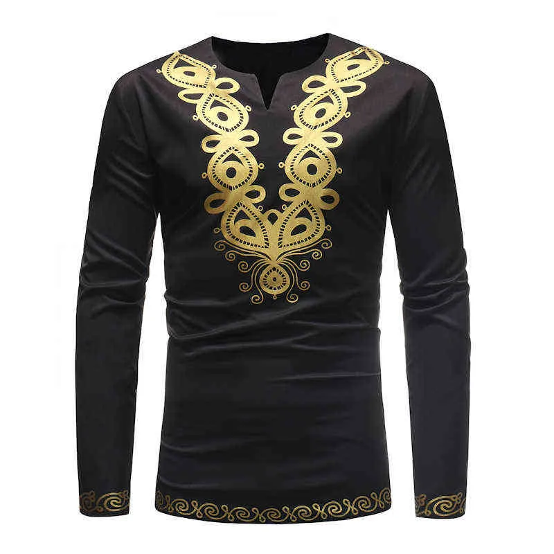 Africana branca Dashiki Print Shert Men 2022 Autumn New Streetwear Casual Africano Roupas Slim Fit Slave Longa Camisa Masculina L220704