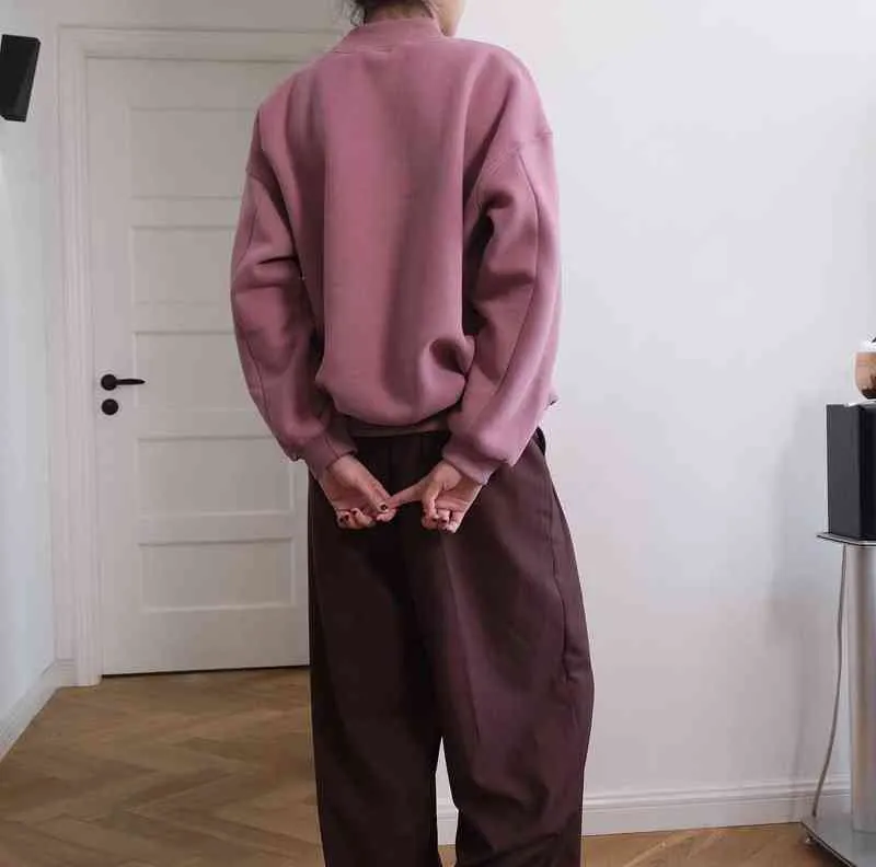 Obrix Rahat Kadın Pamuk Karışımı Kazak Out Out Full Sleeve Gevşek Stil Sokak Giyim Moda Sweatshirt Kadınlar T220726