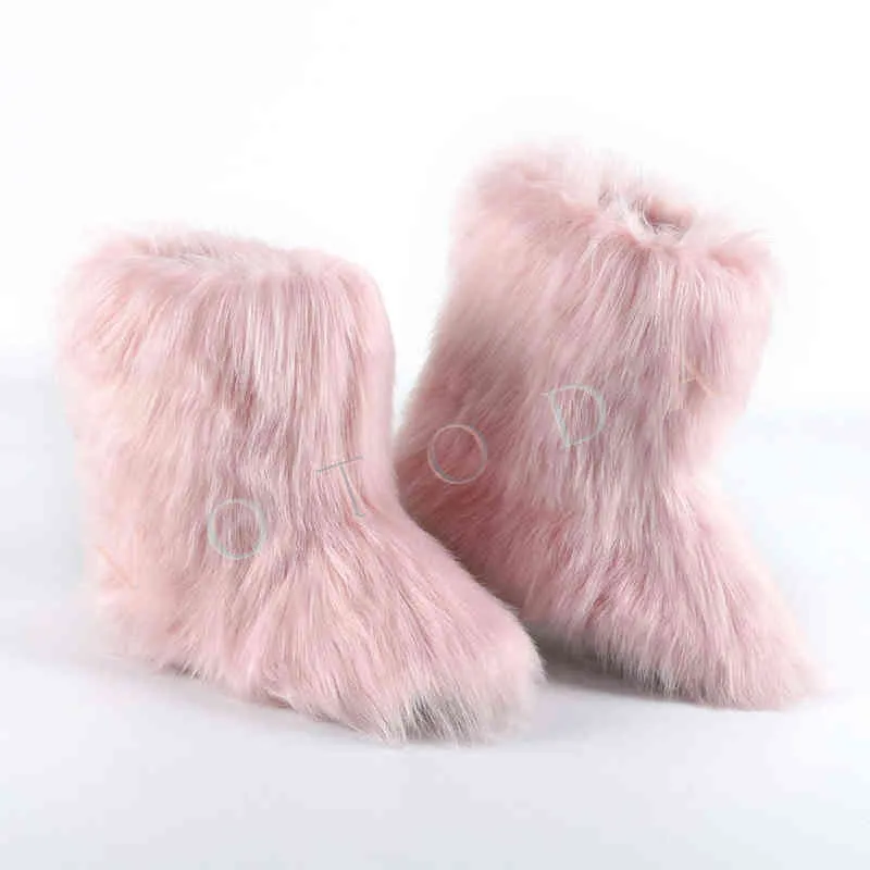 Heiße Frauen Warme Pelz Stiefel Frau Winter Plüsch Faux Pelz Schnee Stiefel Damen Pelzigen Outdoor Slip Auf Schuhe Weibliche Gemütliche fuzzy Baumwolle BootT220718