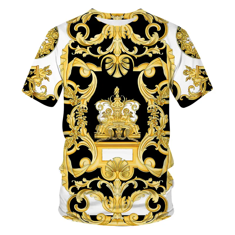 Rozmiar europejski Man Tshirt 3D Luksusowy barokowy styl nadruk Man Man Manda Modna Mężczyźni Mężczyźni Krótkie rękawie Dzieci Tshirt Hurtownia 220526