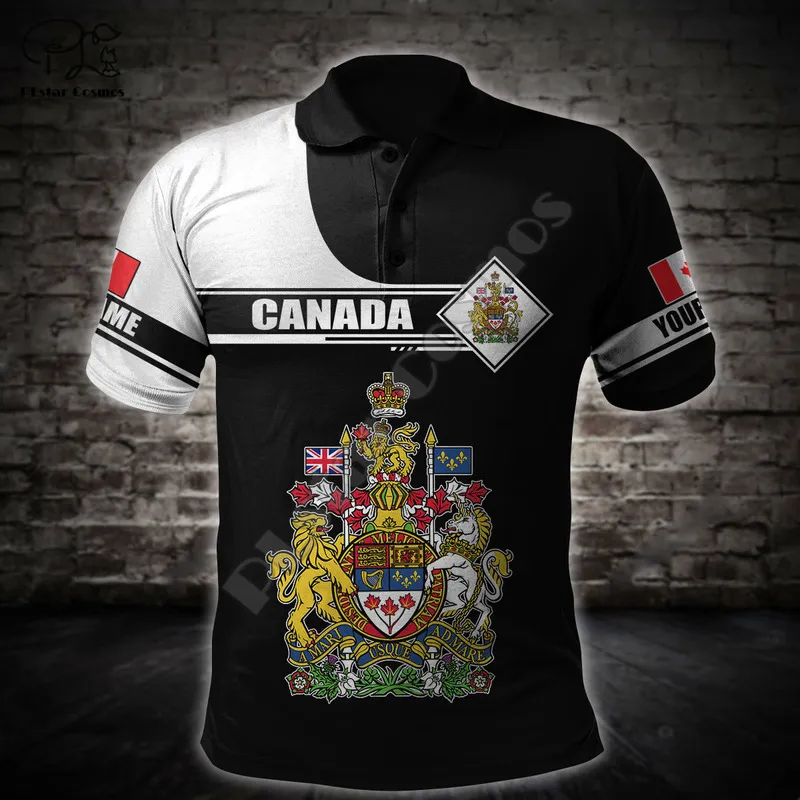 Plstar Cosmos Canada Flag National Emblem 3D Print Summer Man Polo koszule Krótkie rękawe męskie męża odzież marka T -koszulka C36 220708