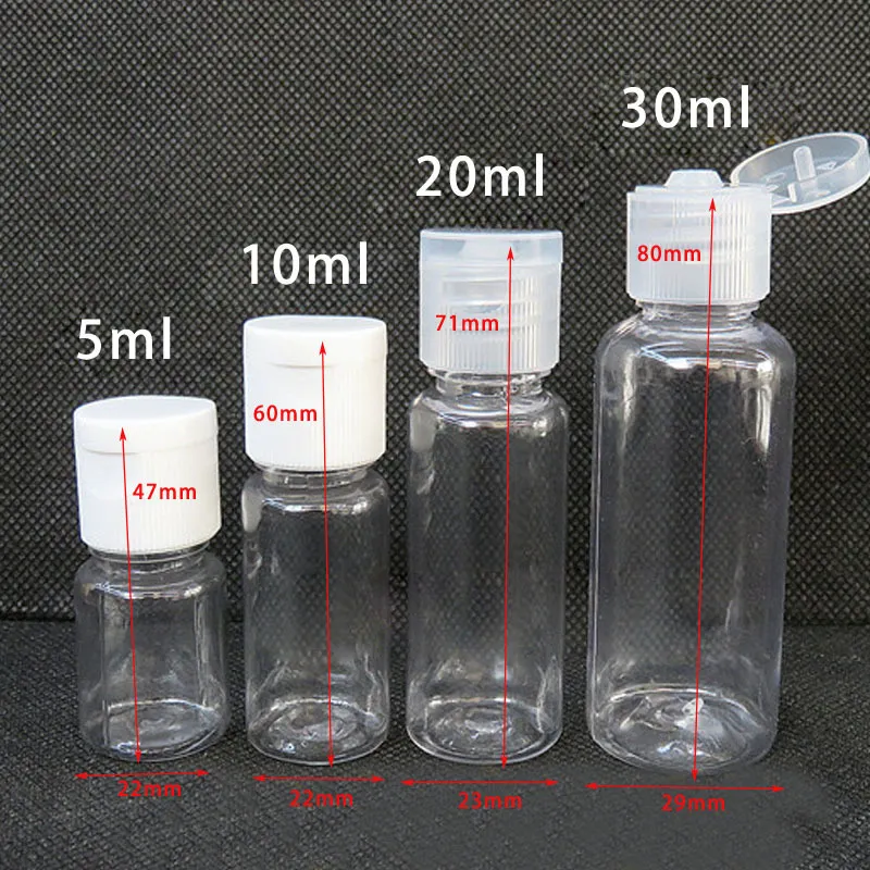 5ml - 100 مل من البلاستيك Pet Clear Flip Lid Lit Bottles Cosmetic Shampoo حاويات سائل سائل قابلة لإعادة التعبئة 220726