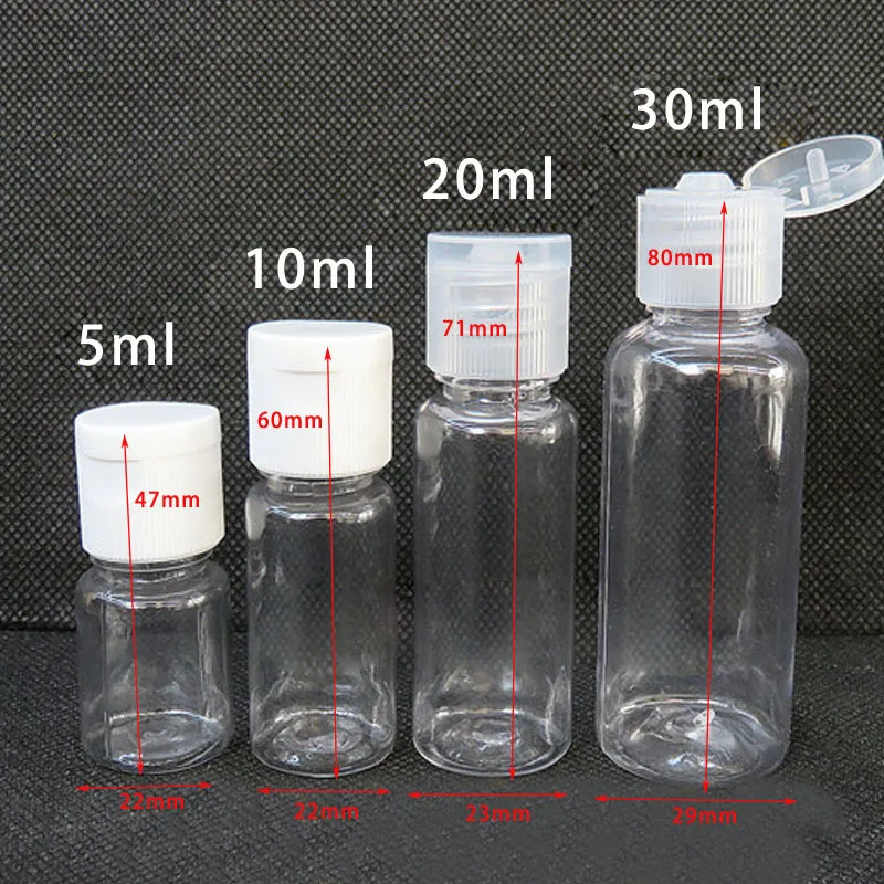 5ml -100ml 플라스틱 애완 동물 클리어 플립 뚜껑 로션 병 화장품 샴푸 샘플 컨테이너 여행용 액체 리필 가능한 바이알 220726