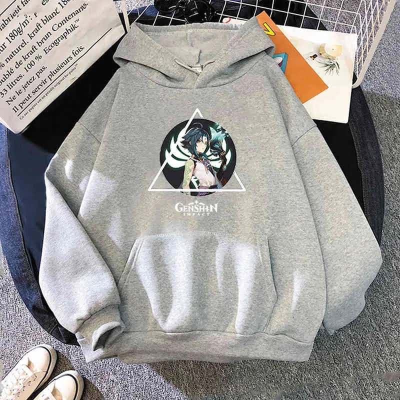 Anime Sports Sweatshirt -Spiel Genshin Impact Cosplay COODIE COODIES Xiao Print Hoodie Frauen Tops Jacke 2021 Neue Streetwear G220713