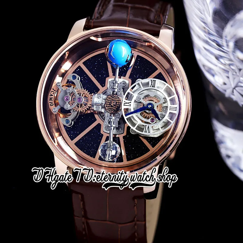 BZF Astronomia Tourbillon Швейцарские кварцевые мужские часы Корпус из нержавеющей стали 316L Небесный скелет 3D циферблат в виде глобуса не вращается Коричневый Lea274r