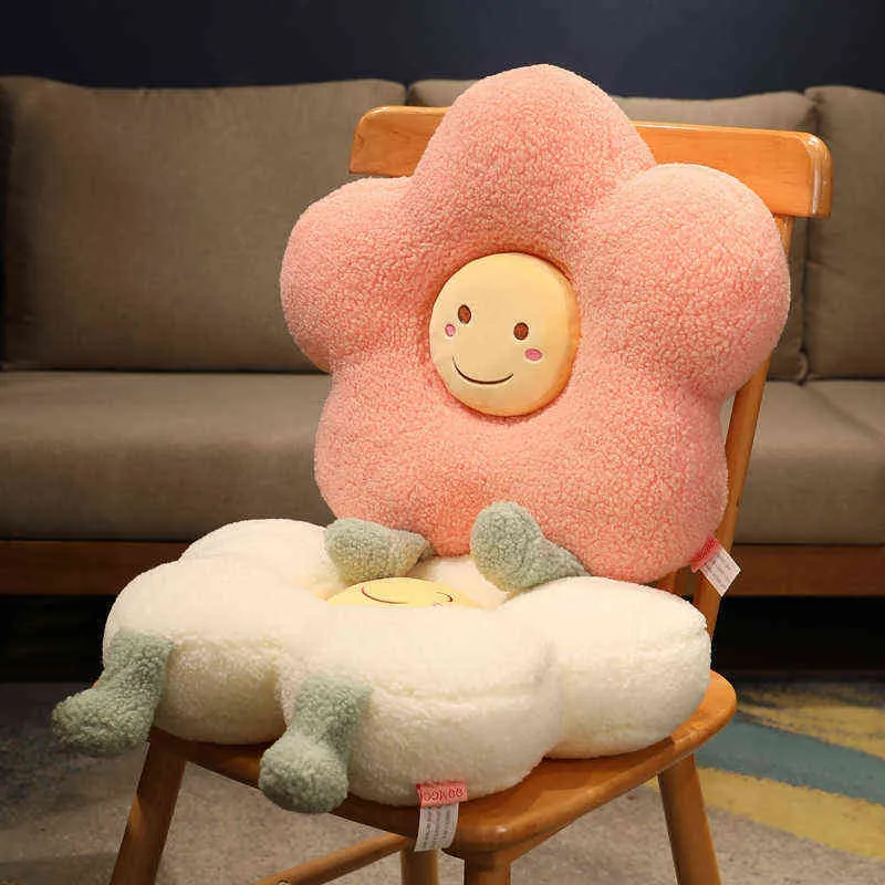 Soft Touch Furry Kawaii Colorful Flower Plush Pillow Cushion Plant Mat Stuffed Toys Sofa Back Decor Gifts J220704