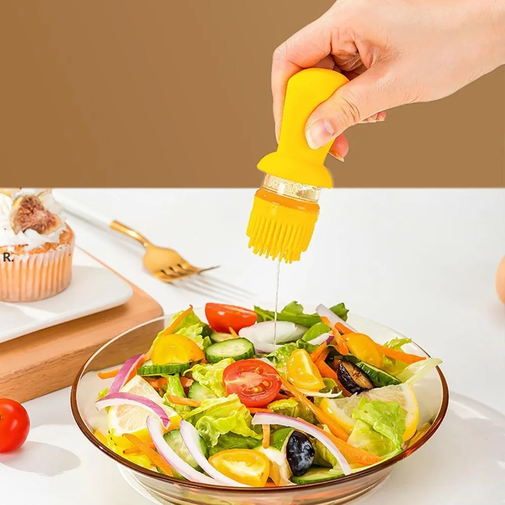 Zeytinyağı Dispenser Mutfak Salata Aletleri Cam Konteyner Karafe Sirke Cruet Misters Şişe Silikon Fırça ile Mutfak Yemekleri için SXAUG08