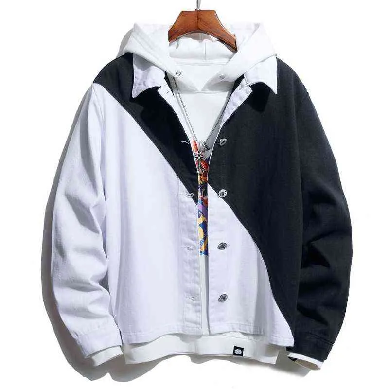 Yeni denim ceket erkek kadın jean ceket üstleri Kore gündelik kot ceket sonbahar 2 tonlu patchwork denim kıyafetler erkekler chaqueta hombre y220803