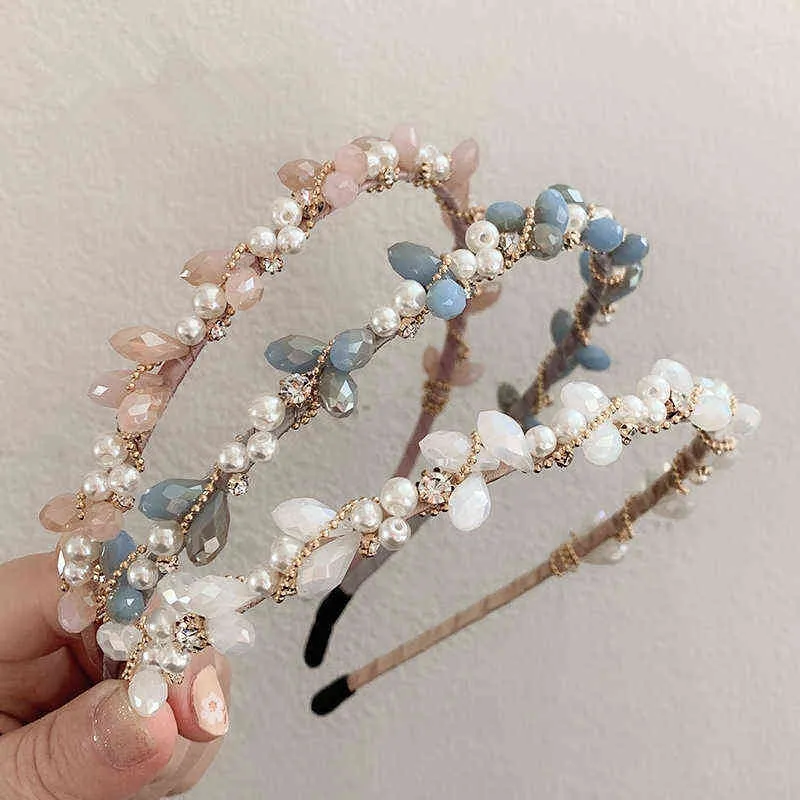Hårgummiband blå rosa pärlor pannband vintage rhinestone head hoop full kristall lyx hårtillbehör smycken gåva geometrisk grossist AA220323