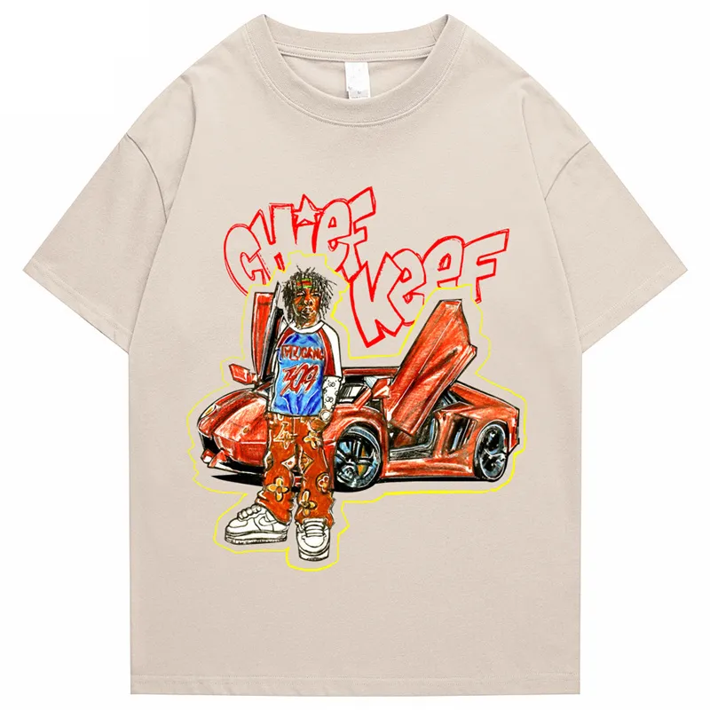Chief Keef Harajuku Men's T -shirt Hip Hop Alfabet Cartoon Cotton Summer Kort ärm Män 220408