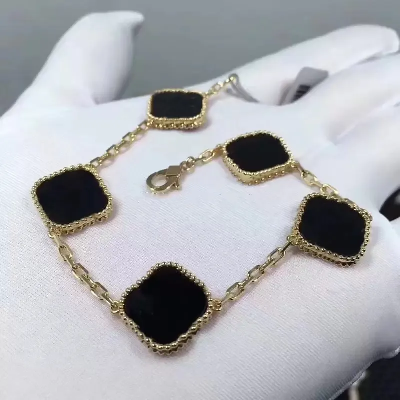 Fashion Women Charm Designer Armband Classic 4 Four Leaf Clover Chain Armband 18K Gold Agate Shell Mother of Pearl för Womengi222L