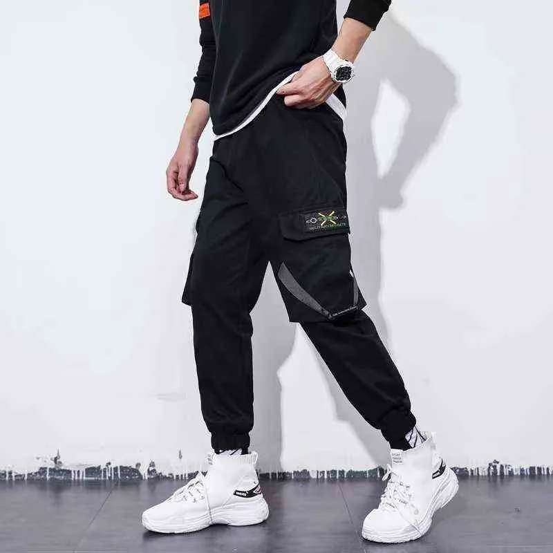 Calças de carga masculina Kpop Streetwear Cartas reflexivas Joggers homens calças calças de harém casual mass roupas de cintura elástica de calça g220507