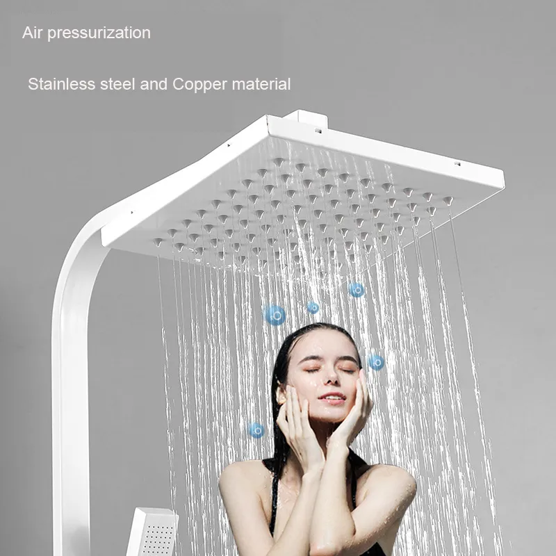 Luxury White Display Thermostatic Shower Faucet Set All Brass Rainfall Bathroom Tap Water Flow Produces Electricity