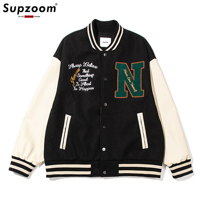 Supzoom Arrival Rib Sleeve Embroidery Brand Clothing Bomber Jacket Men Baseball Mens Loose Casual Bread Fashion Coat 220816