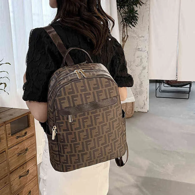 Premium printed backpack women's 2022 new leisure large capacity Travel Backpack versatile soft leather schoolbag278G