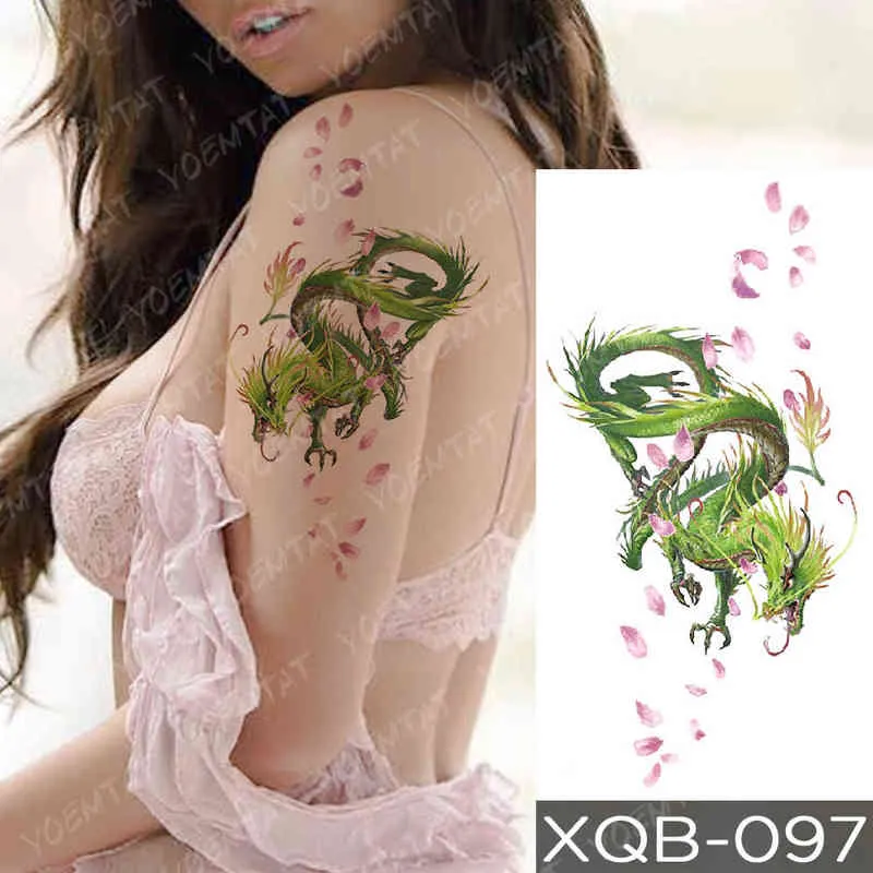 NXY Tillfällig tatuering Vattentät Klistermärke Blå Is Dragon Plommon Blossom Flash S Släktträd Fox Body Art Arm Fake Tatoo Women Män 0330