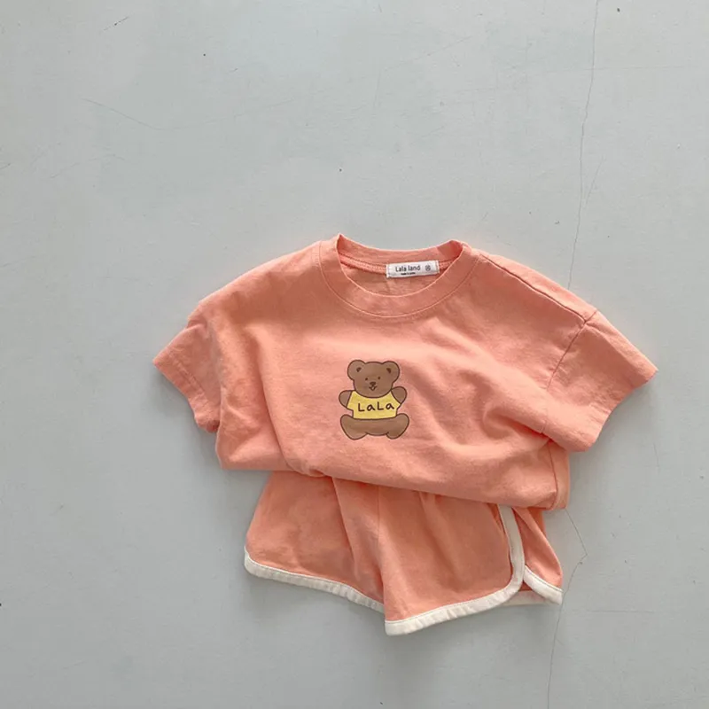 MILANCEL Summer Baby Suit Cute Bear Tees and Solid Loose Shorts Gitls Korean Casul Infant Sets Cotton Toddler Clothes 220507
