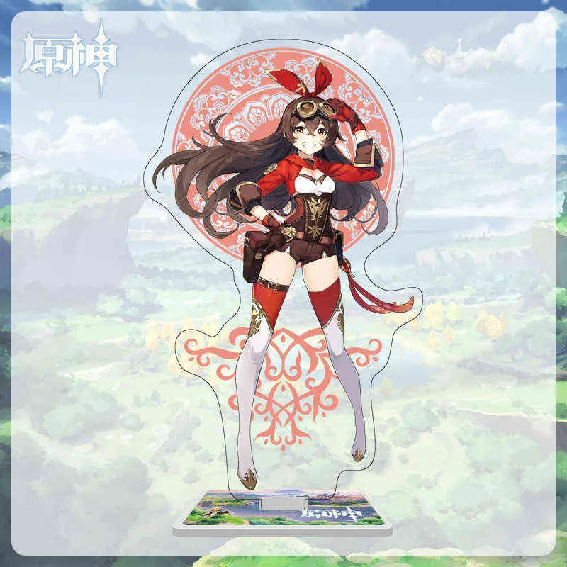 Genshin Impact Anime Figuur Diluc Venti Klee Keqing Qiqi Xiao Acryl Stand Model Plaat Speelgoed Barbara Staande Teken Sleutelhanger Gift AA220318