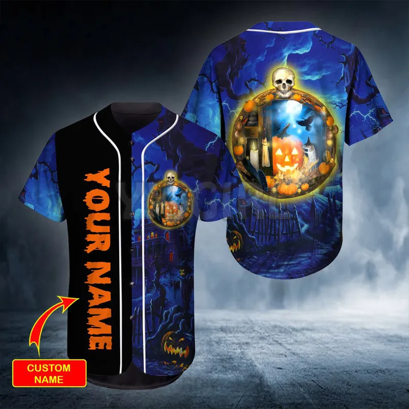 Happy Halloween Custom You Name Skull Baseball Jersey Shirt Love Gift 3D Stampato Uomo Casual s hip hop Top 220712