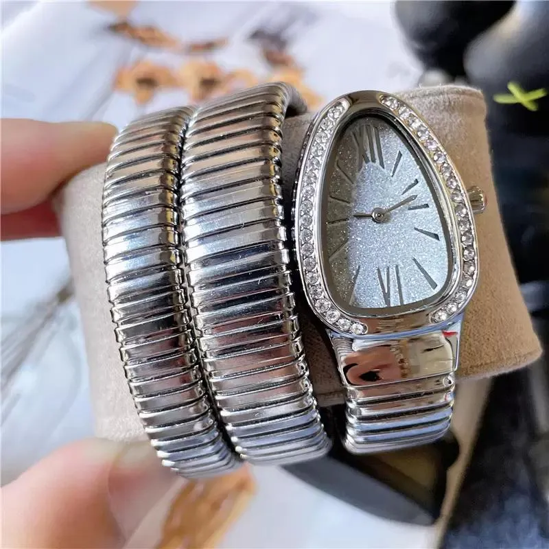 Marca relógios de pulso feminino senhoras forma cobra diamante estilo luxo aço metal banda relógio quartzo moda designer adequado durável 3015