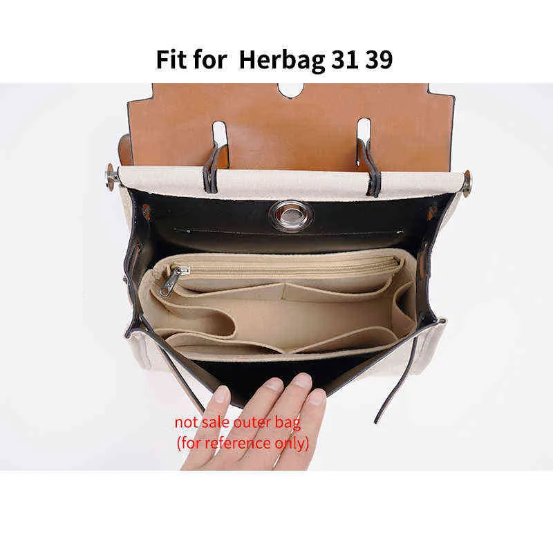 För Herbag Felle Purse Organizer Insert med dragkedja handväska kosmetiska väskor Portable Makeup Travel Inner Tote Shaper 220527