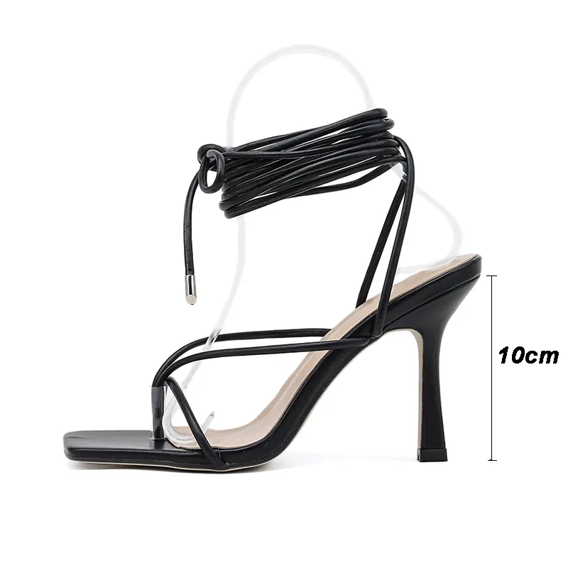 Summer Women Sandals N Band Band Vintage Square Tee High Cross Cross Strap Thong Sandal V Shape Design Soe 220610