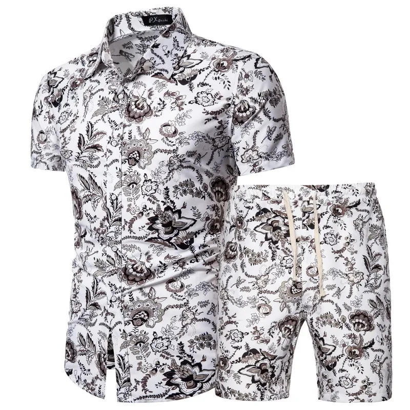 Summer Men S Odzież z krótkim rękawem Koszule Koszule 2 -częściowe moda męska Casual Beach Ubrania 220708