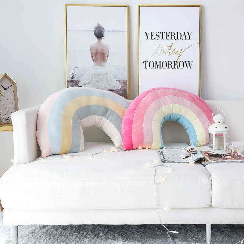 Nordic Rainbow Bridge Baby Bed Decor Cushion Super Soft Heart Neck Travel Sofa Decoration Waist Birthday Gift J220704