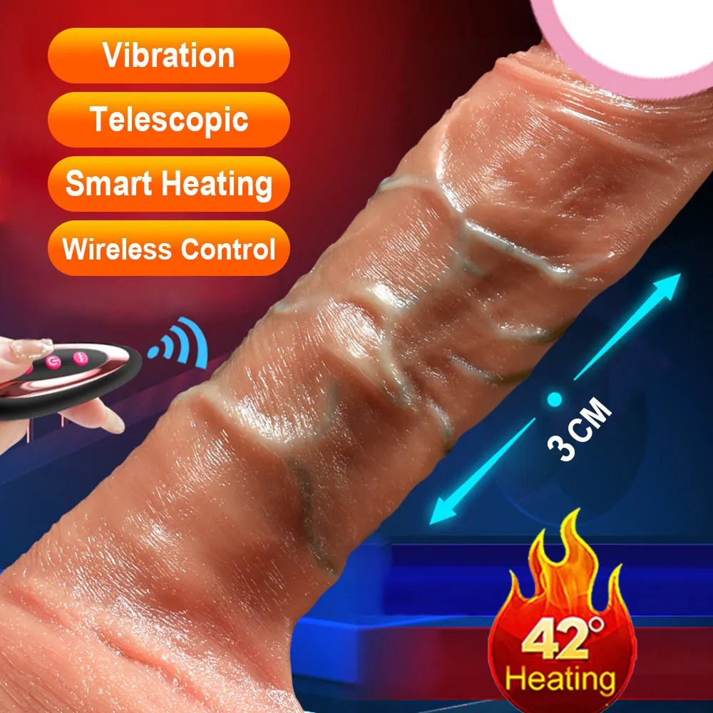 Wireless Control Realistic Dildo Vibrator for Women Telescopic Heating Automatic Big Silicone Penis sexy Toys