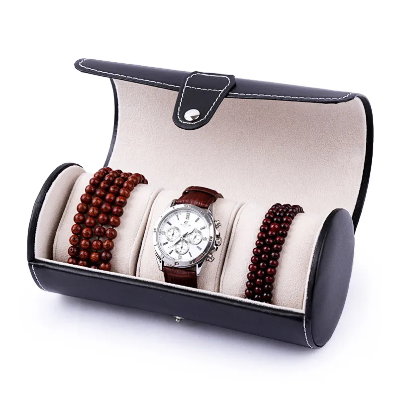 Fashion Luxury Watch Display Gift Box Case Roll 3 Slot Wristwatch Necklace Bracelet Jewelry PU Leather Storage Travel Pouch 220617