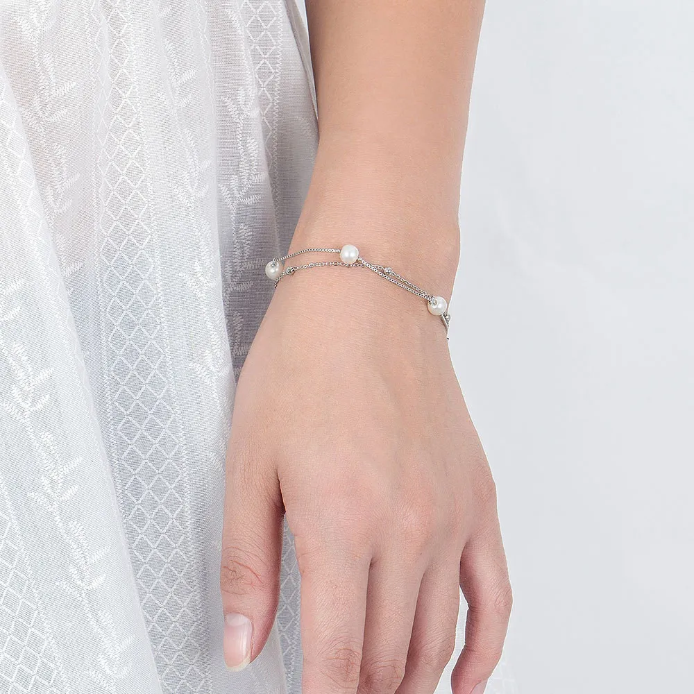 925 Sterling Silber Nachahmung Perle Charms Armbänder Für Frau Doppelter Deck Schmuck Braut Hochzeit Engagement Romantischer koreanischer Stil
