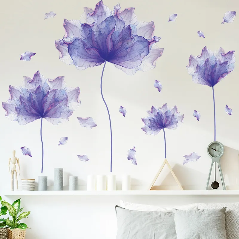 Creatieve paarse bloemwandstickers woonkamer slaapkamer decor huis achtergrond muur decor large 3d wallpaper vinyl bloemen sticker1398120