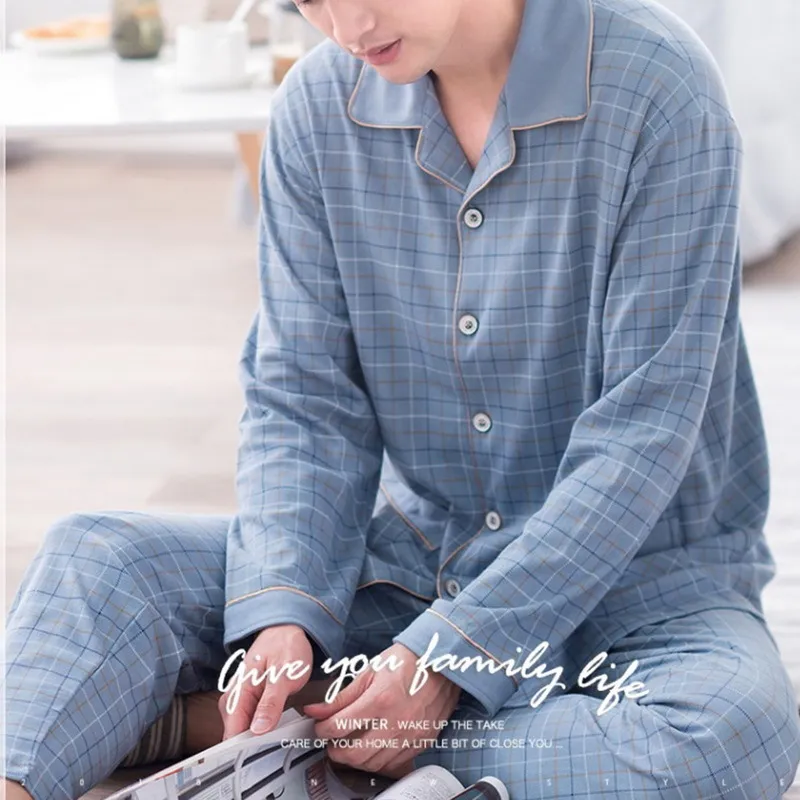 Mężczyźni S Pajama Sets Spring Summer Man Pajamas Zestaw Piżama prosta bawełna z długim rękawem dla mężczyzn