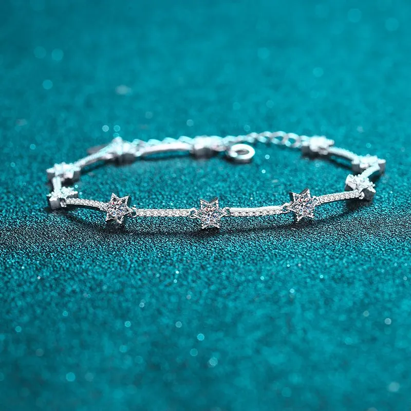 Bracelets à breloques Moissanite, Bracelet en argent avec dix diamants et une étoile à Six branches, bijoux Fawn222106