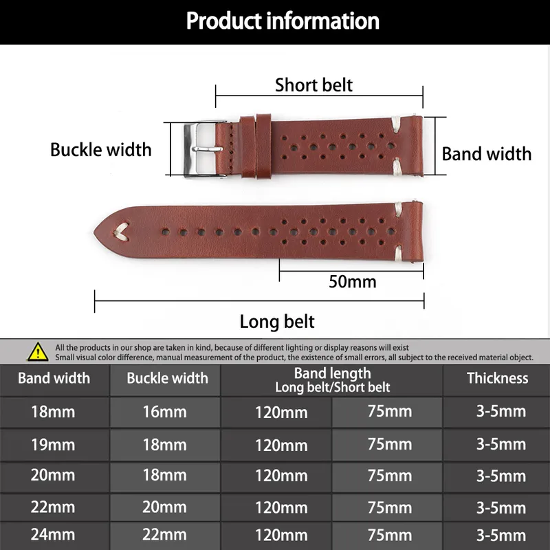 레트로 정품 가죽 watchband 18mm 20mm 22mm 24mm 송아지 가죽 시계 끈 다공성 통기성 수제 스티칭 220622