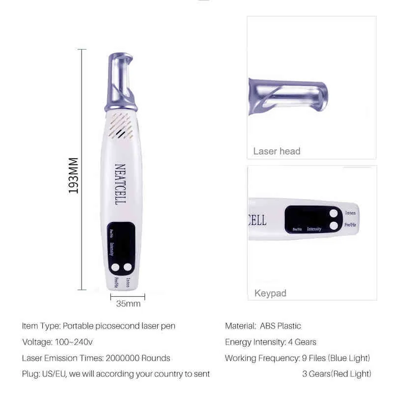 Neatcell Picosecond 레이저 치료 플라즈마 펜 흉터 두더지 주근깨 문신 제거 기계 얼굴 피부 관리 220507