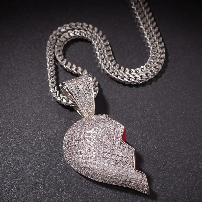 Collier pendentif cœur brisé glacé pour hommes et femmes, mode Hip Hop, bijoux amoureux, e, 2637