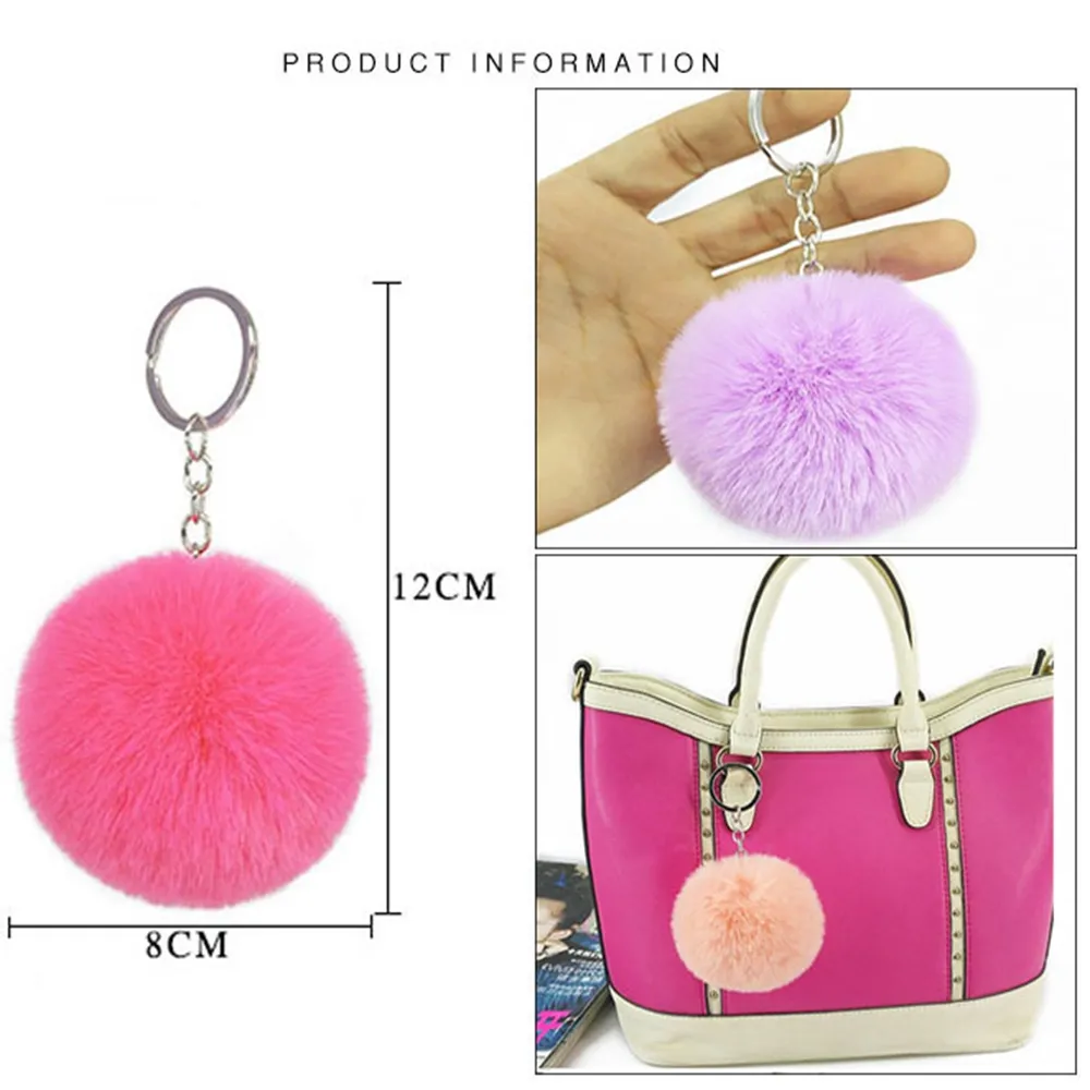 Artificial Rabbit Fur Ball Plush Fuzzy Fur Key Chain Ball Keychain Car Bag Keychain Key Ring Pendant Jewelry with Ring sxjun2