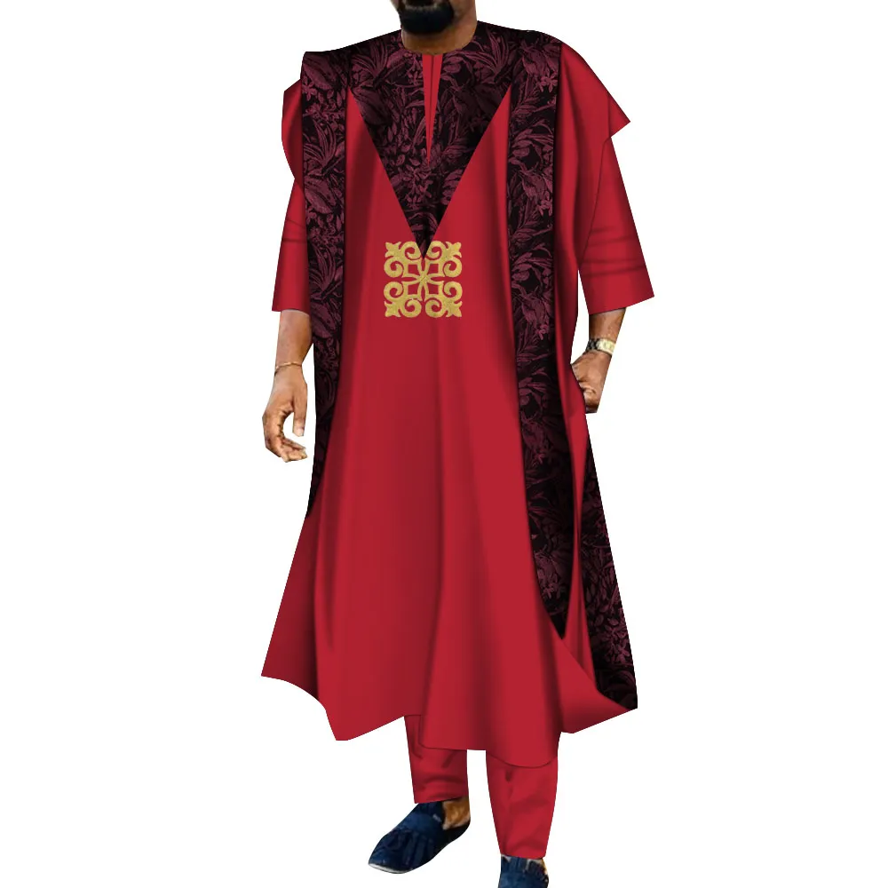 BintaRealWax Erkek Takım Elbise Erkekler için Afrika Giysileri Dashiki Gömlek Ankara Pantolon 3 Parça Set Düğün Akşam Kıyafetleri Robe Suit Geleneksel Giyim WYN1526